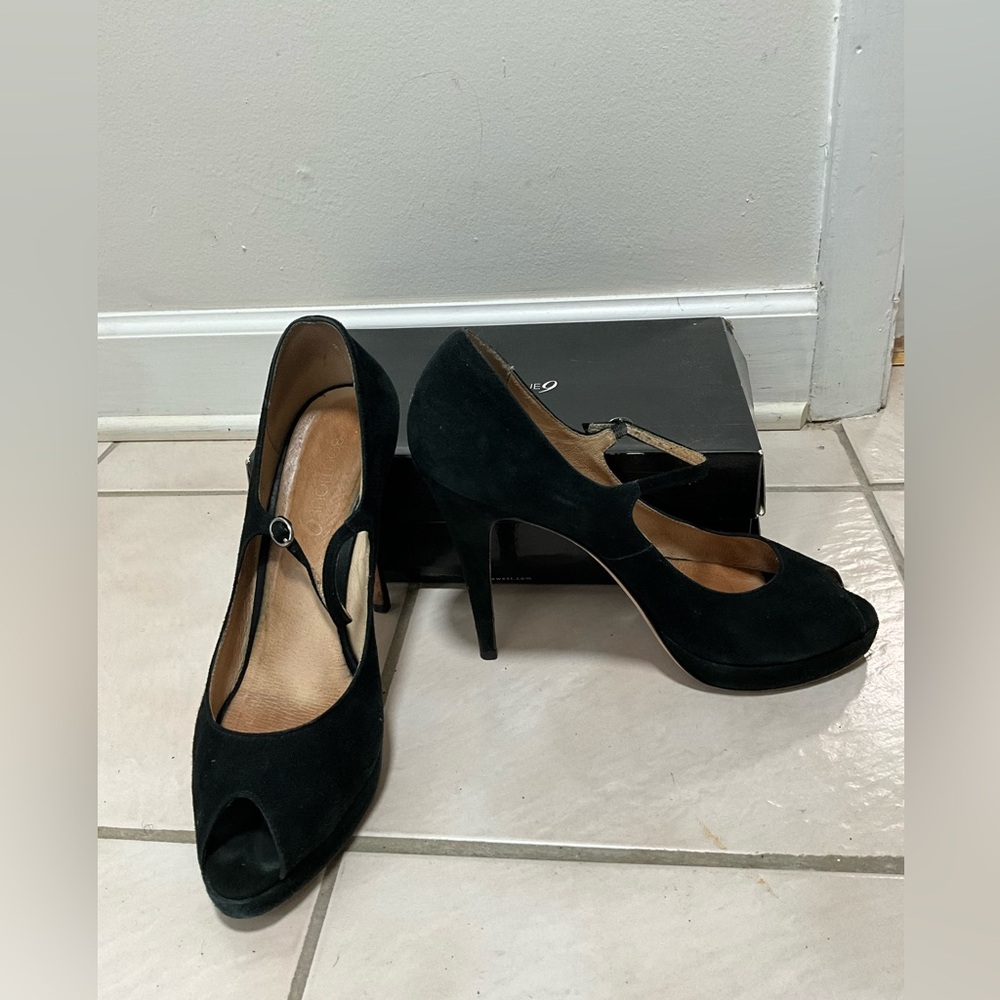 Boutique 9 Black Suede Peep-Toe Heels Size 12
